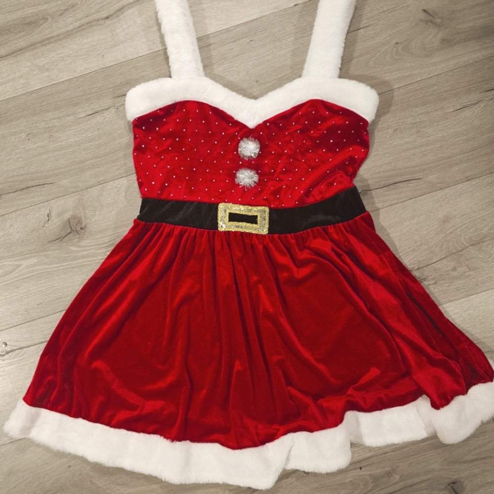 NTW MRS CLAUS SEXY SANTA VELVET MINI DRESS WITH RHINESTONES